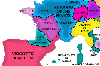 The Basque-Aquitanian allliance at its high. The west of Europe in 711 AD, before the Muslim invasion of the Iberian peninsula