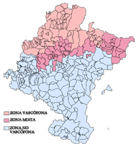 Zonas lingüísticas de Navarra. Haga clic sobre la imagen para ampliar el mapa