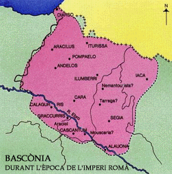 Territoris sota jurisdicció vascona durant l'època imperial romana (segle I d.C.). Faci clic sobre la imatge per ampliar-la