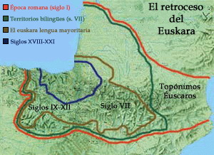 Retroceso del euskara desde el siglo I d.C.