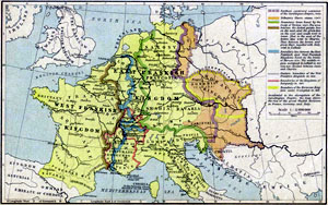 El Imperio Carolingio. Haga clic sobre la imagen para ampliar el mapa