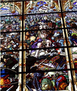 Stained-glass window of the Collegiate Church of Roncesvalles, where the battle that took place in 778 is described